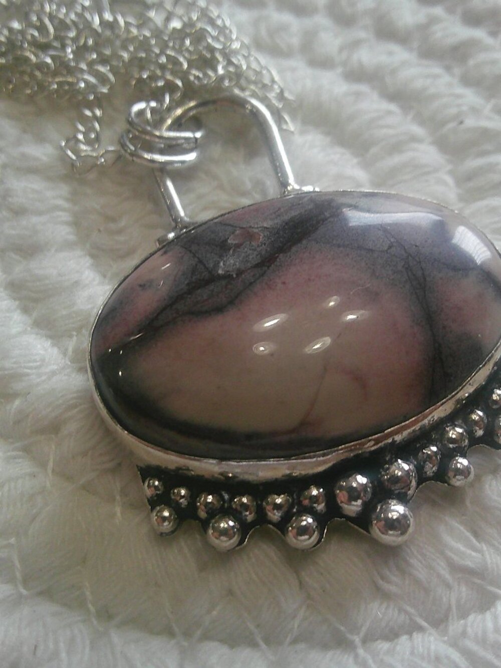 Beautiful PORCELAIN JASPER Handmade Sterling 925 Pendant/Chain #287F
